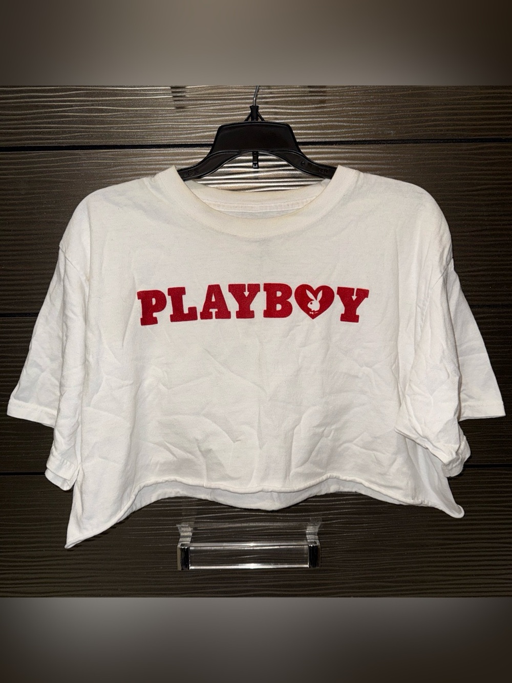 PLAYBOY White Crop Tee with Red Logo